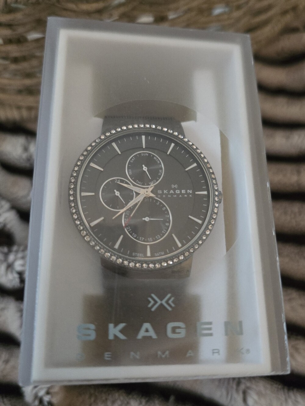 Skagen Women’s Wrist Watch with Crystal Bezel In Gunmetal Gray